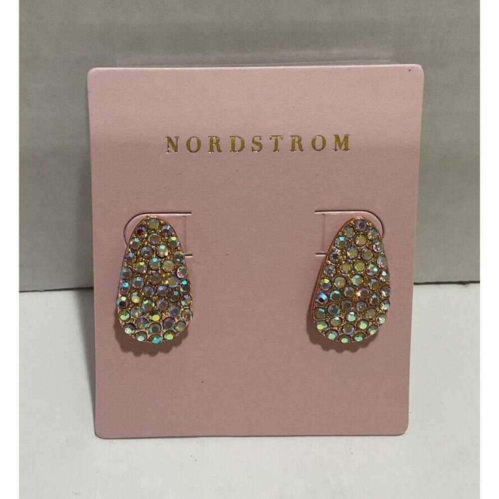 Nordstrom Pierced Earrings Multi Colored Gemstones Large Teardrop Shape New